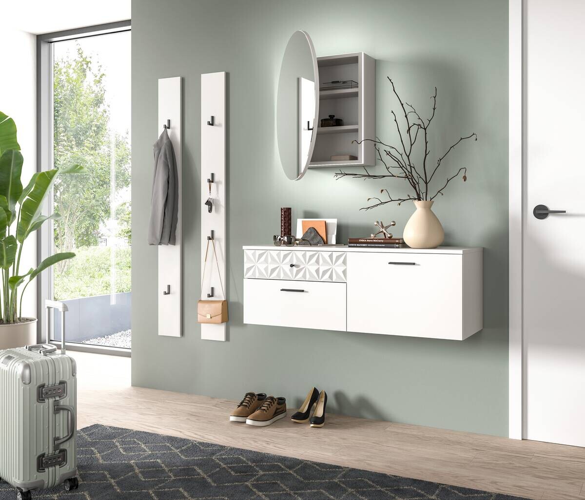 Garderobe Prisma weiß weiß Hochglanz B/H/T: ca. 110x192x34 cm