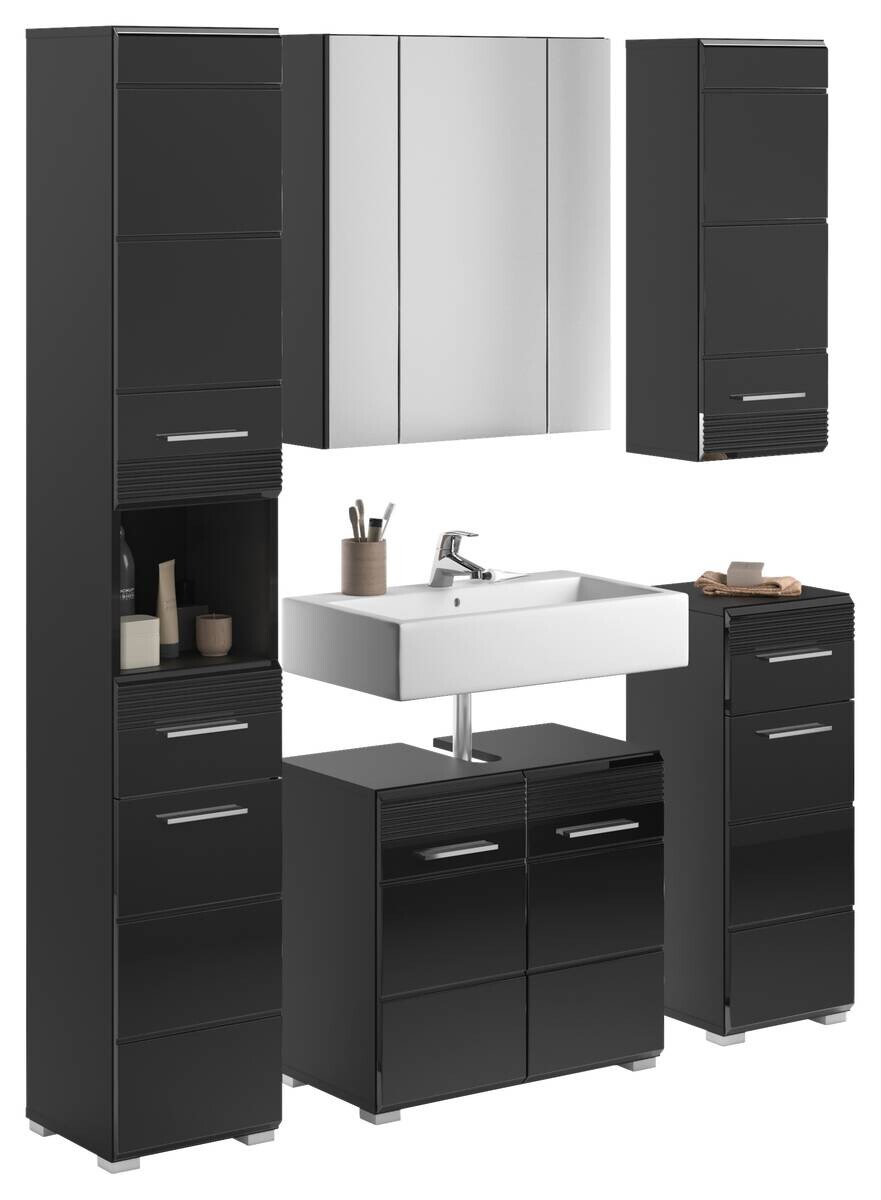 Badezimmer-Set LINUS schwarz schwarz Hochglanz B/H/T: ca. 150x182x34 cm