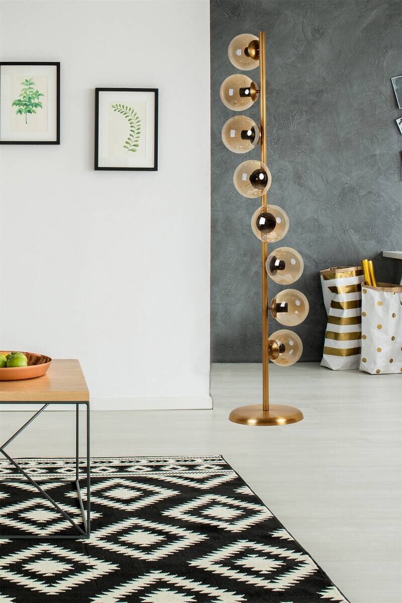 Opviq Stehleuchte gold Glas Metall B/H/L: ca. 30x155x30 cm E27 8 Brennstellen