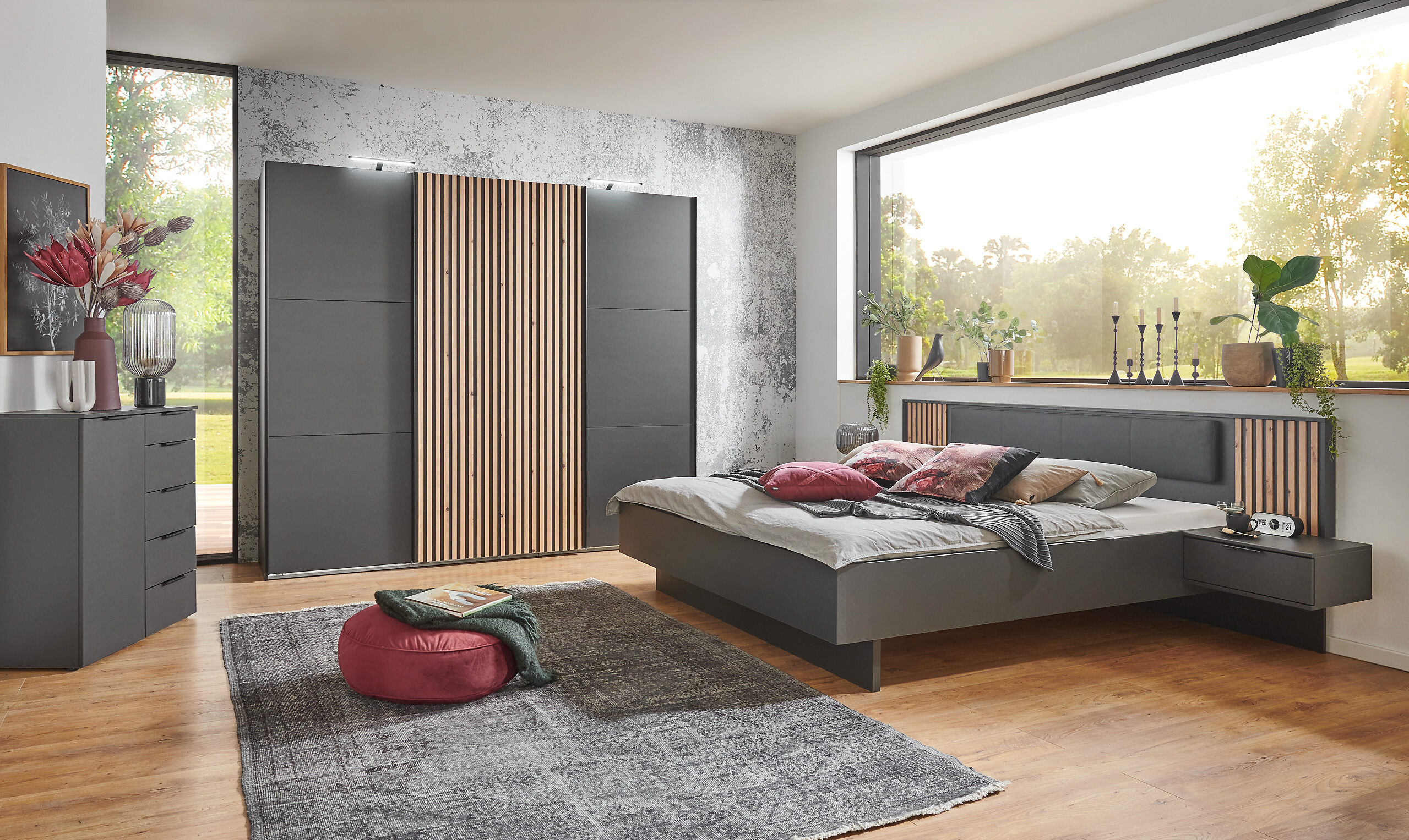 Bettanlage Ancona Graphit Artisan Nachbildung B/H/T: ca. 301x104x210 cm Liegefläche B/L: ca. 180x200 cm