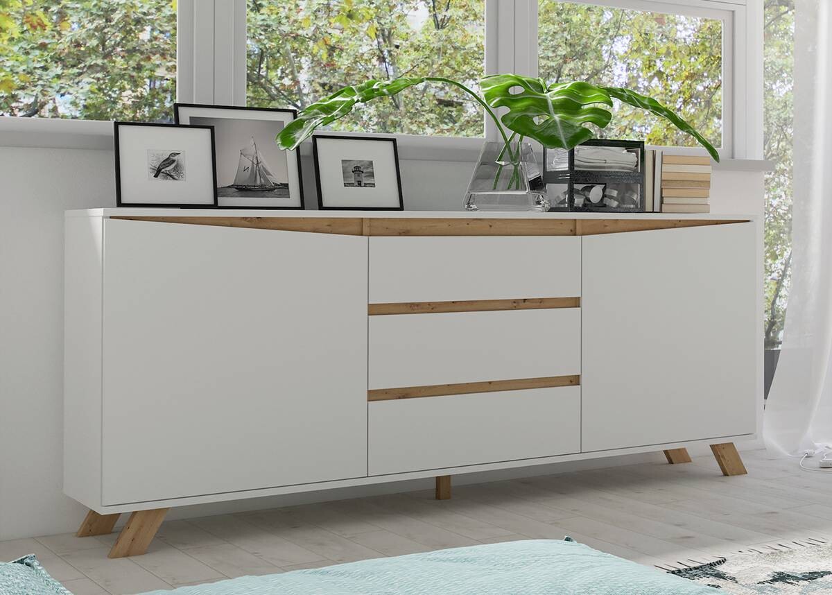 Sideboard VALENTIN weiß Eiche Nachbildung B/H/T: ca. 180x80x38 cm