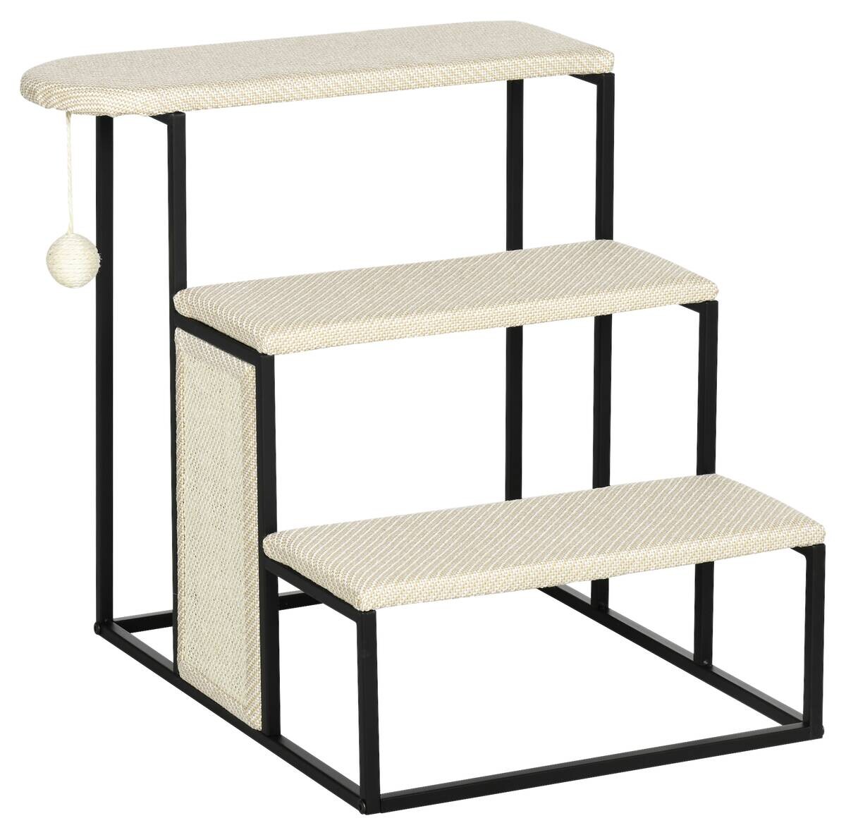 PawHut 3-stufige Haustiertreppe mit Kratzbrett schwarz Edelstahl B/H/L: ca. 54x51x53 cm