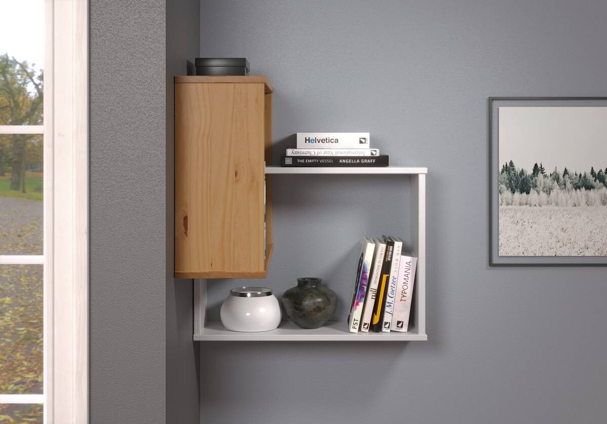 Wandregal Mestre weiß lackiert Optik honig lackiert Optik B/H/T: ca. 60x66x20 cm