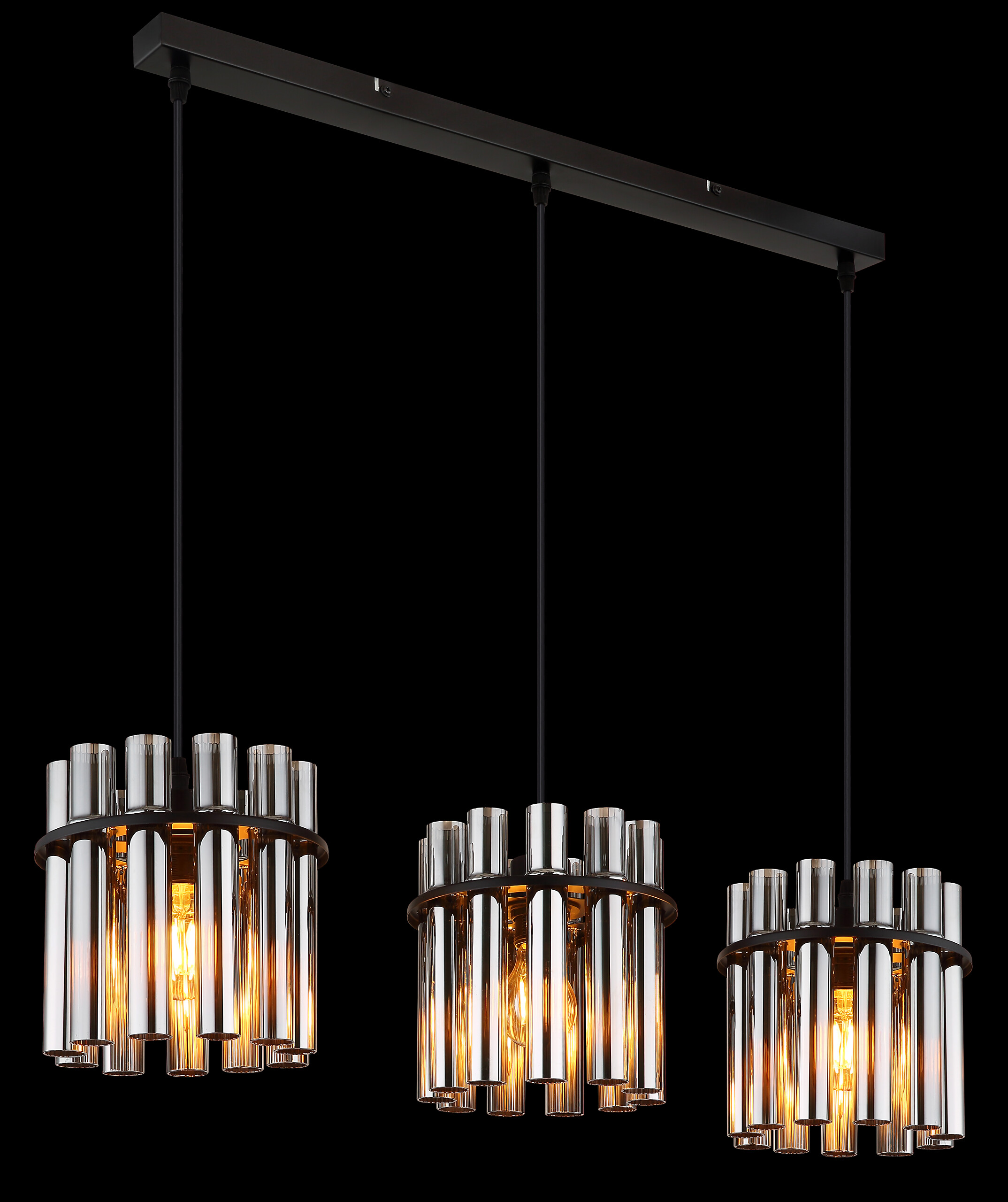 GLOBO Pendelleuchte Rauch schwarz Glas PVC Metall B/H/L: ca. 20x120x80 cm E27 3 Brennstellen