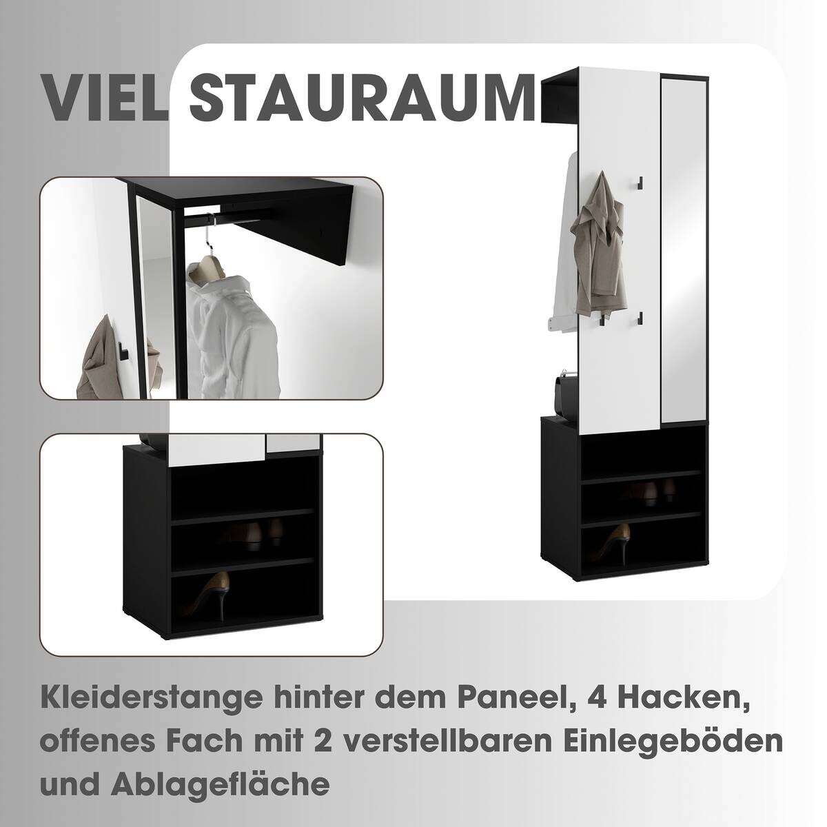 Garderobenset ANDORRA schwarz weiß B/H/T: ca. 55x187,5x40,5 cm