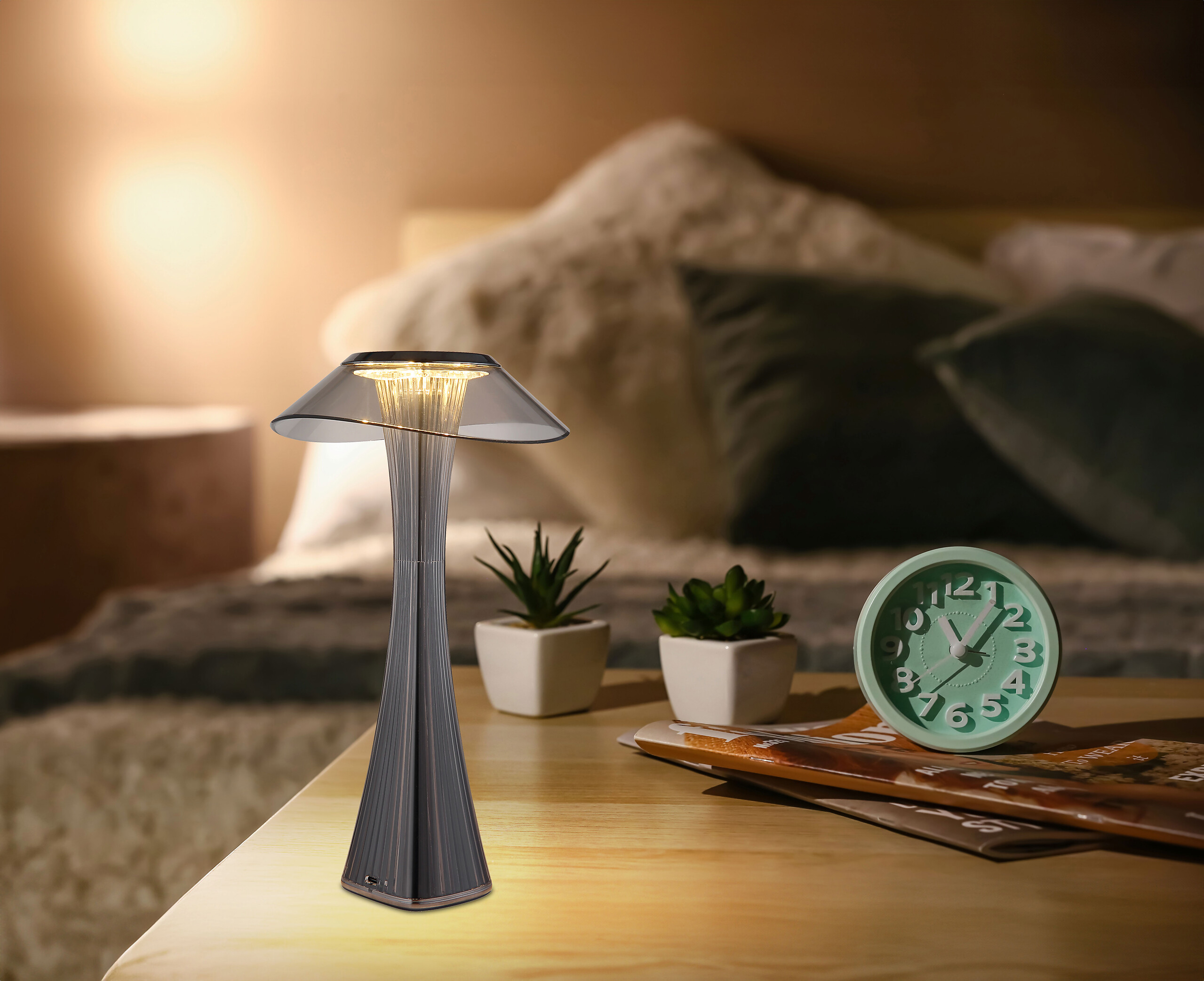 GLOBO Tischleuchte schwarz weiß Rauch Kunststoff Acryl H/D: ca. 27,4x15,1 cm 1 Brennstellen