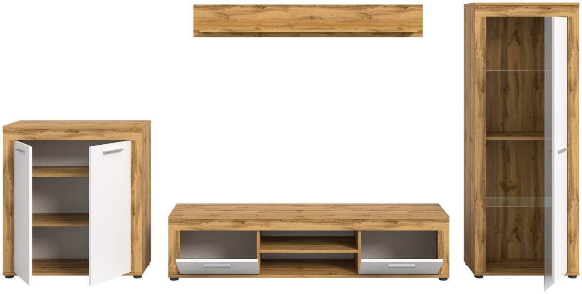 Wohnwand Jam Eiche Wotan Nachbildung weiß B/H/T: ca. 330x159x35 cm