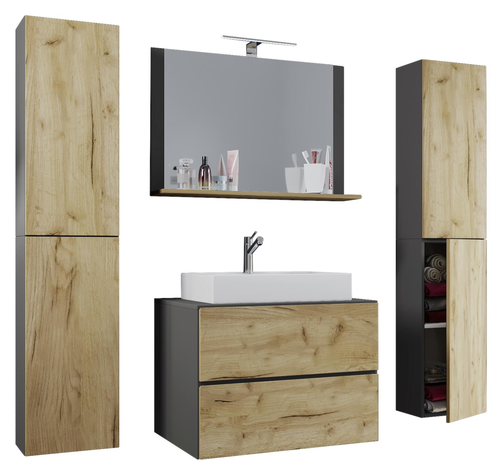 Waschplatz 5tlg-Lendas weiß anthrazit Eiche Honig Nachbildung B/H/T: ca. 80x52x52 cm