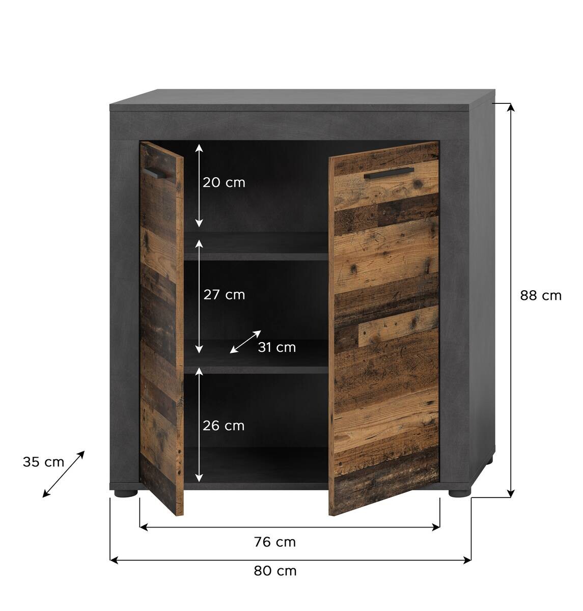 Highboard Jam Matera Nachbildung Old Wood Nachbildung B/H/T: ca. 88x80x35 cm