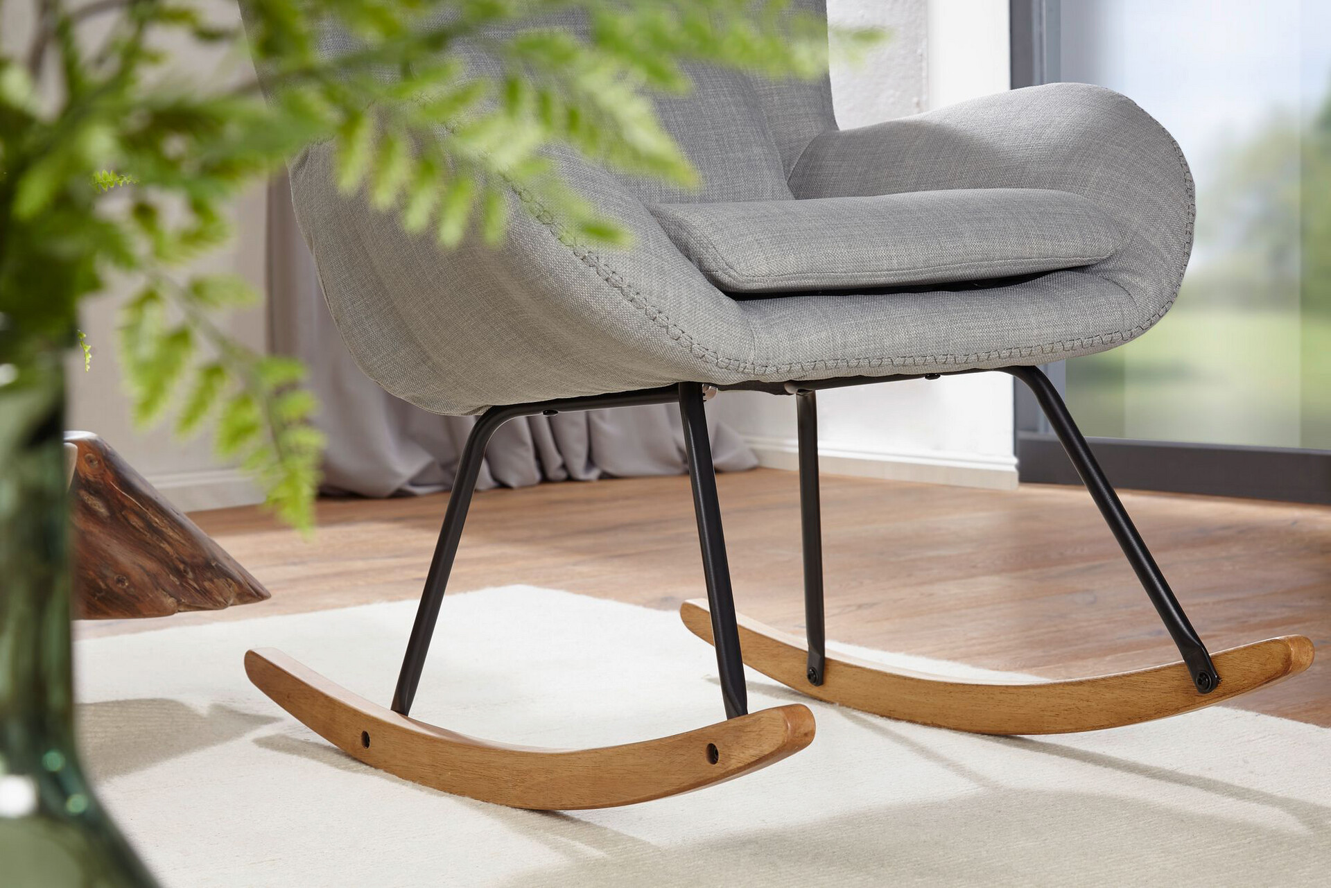 Stuhl hellgrau natur Polyester Echtholz B/H/T: ca. 75x110x88,5 cm