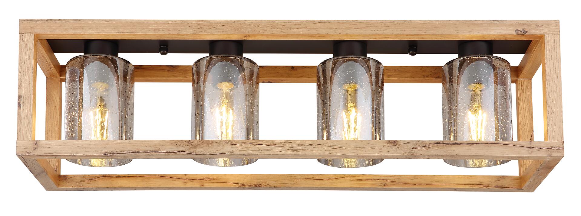 GLOBO Deckenleuchte PETTEY 15497-4D natur schwarz MDF Metall Rauchglas B/H/T: ca. 74,5x22,5x20 cm