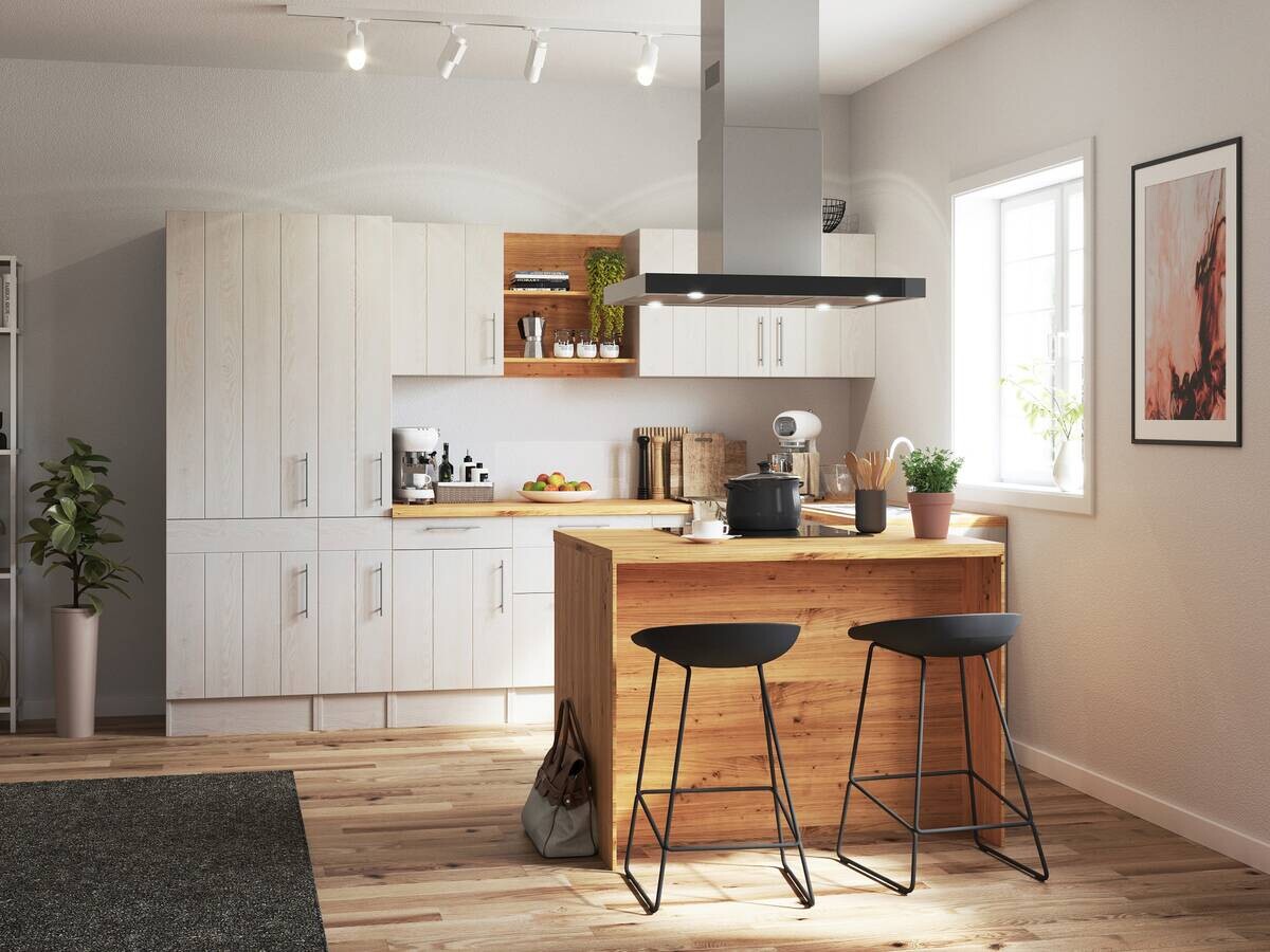 Respekta Winkelküche Anton weiß Lärche Nachbildung B/H/T: ca. 310x211x172 cm