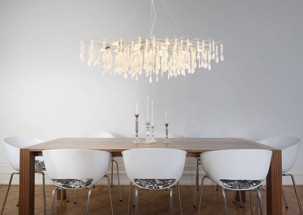 GLOBO Luster klar silber Glas Metall B/H/L: ca. 60x120x150 cm E14 14 Brennstellen