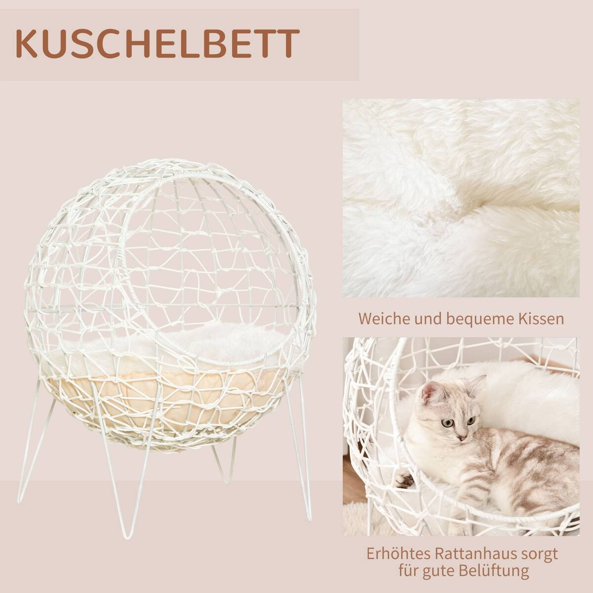 PawHut Katzenhaus weiß Kunststoff B/H/L: ca. 45x57x45 cm