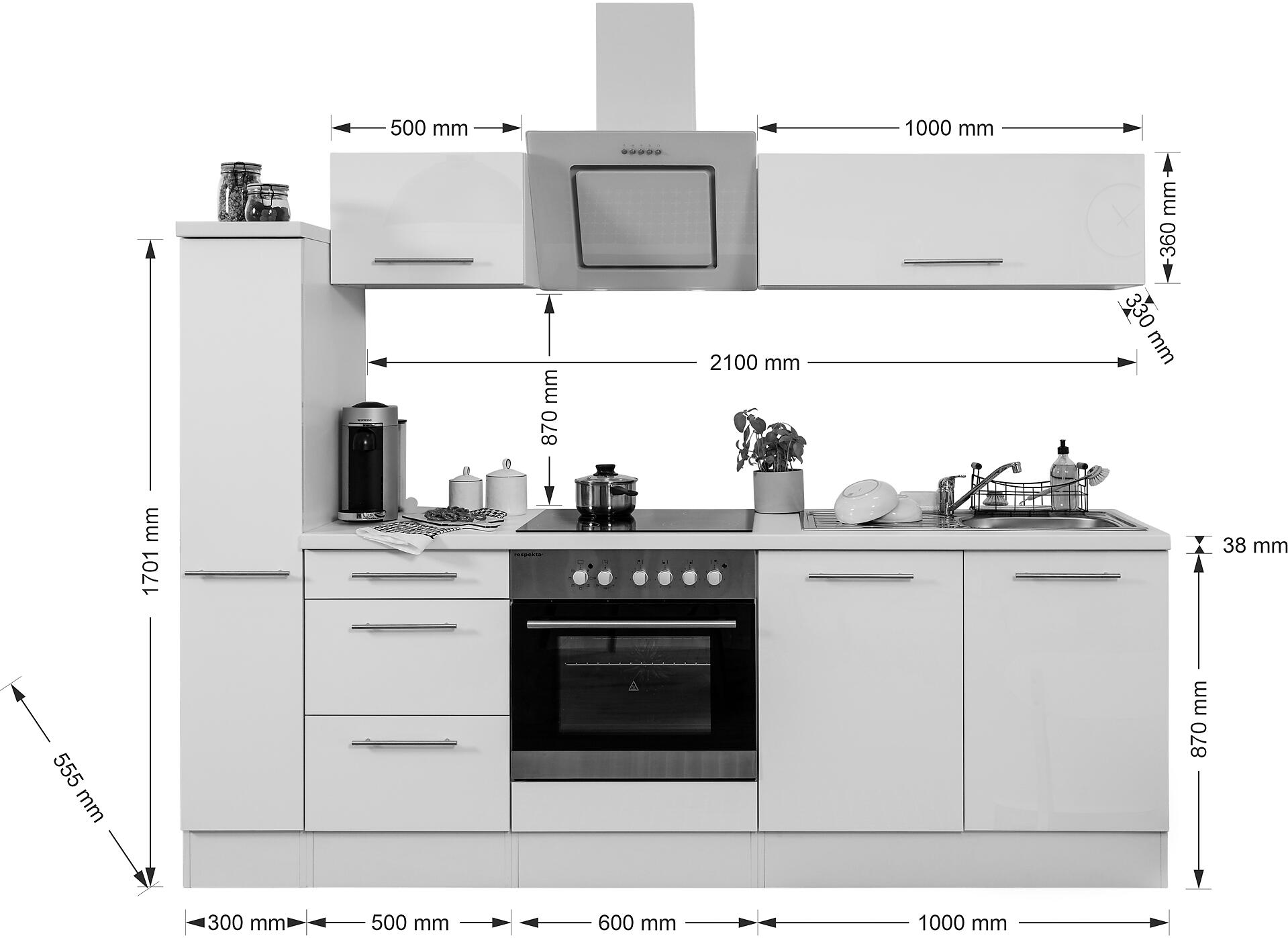 Respekta Küchenblock Amanda weiß Hochglanz B/H/T: ca. 240x200x60 cm