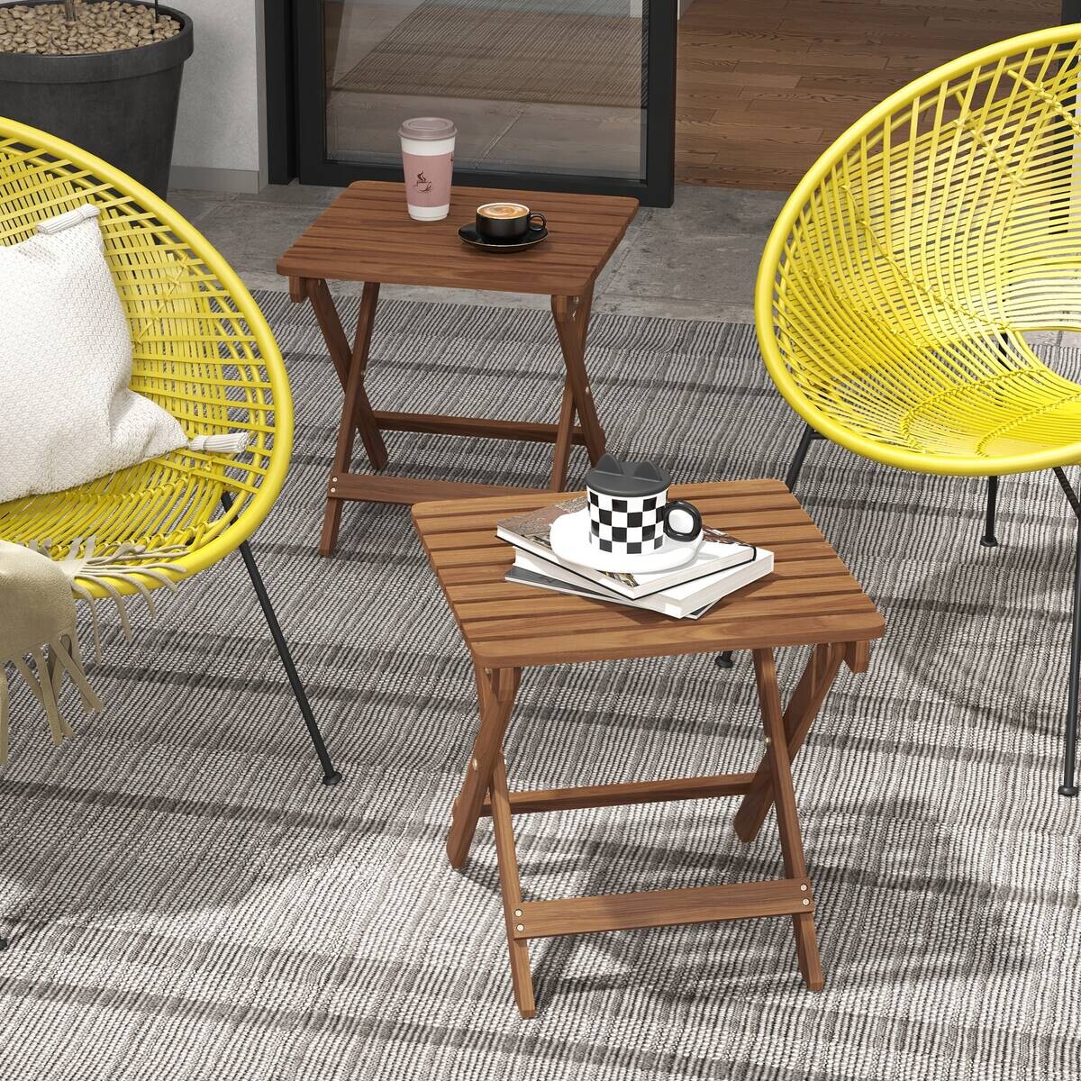 Outsunny Garten-Beistelltisch 2er-Set teak Akazie B/H/L: ca. 45x45x45 cm