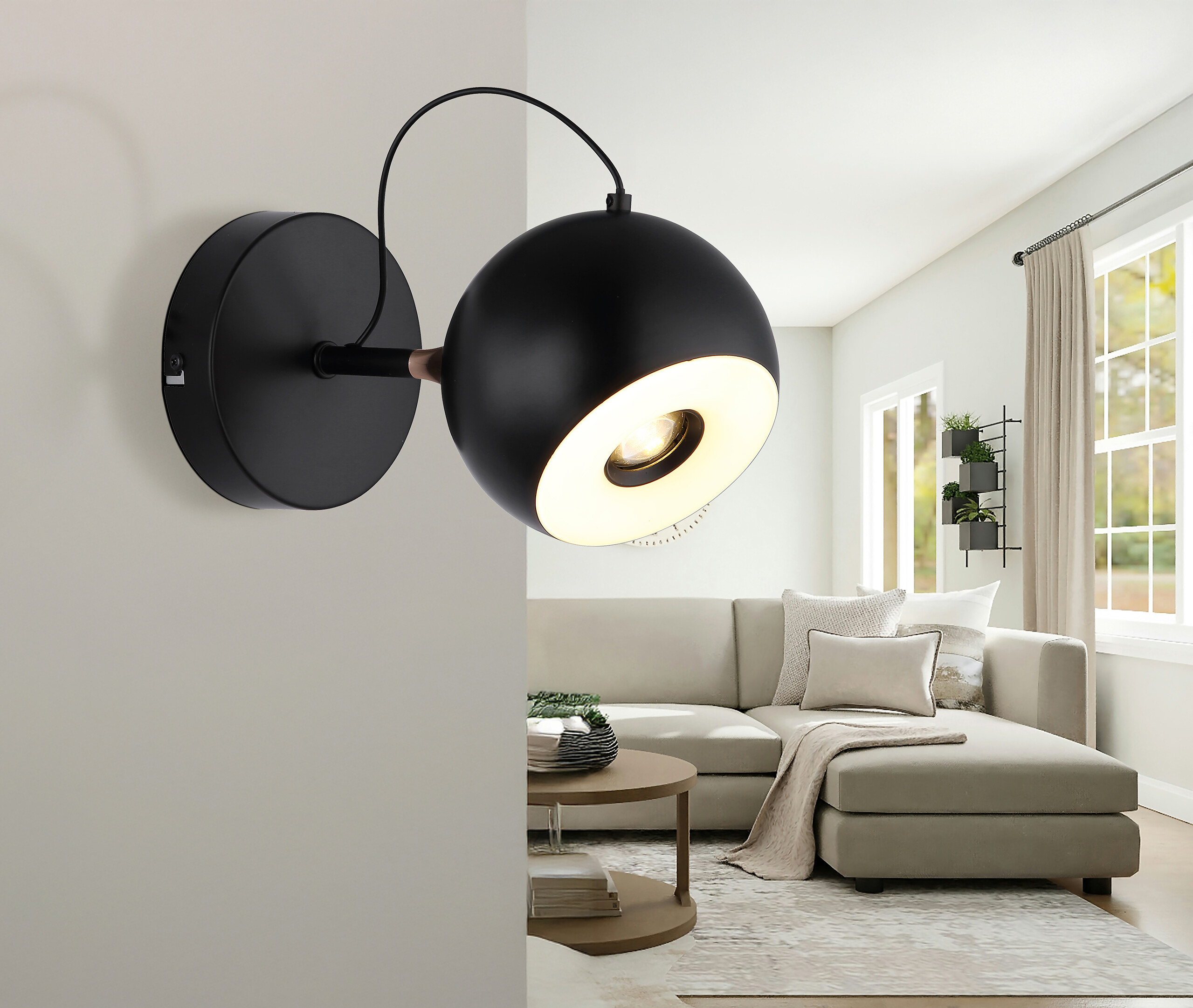 GLOBO Wandleuchte mattschwarz gold Metall D: ca. 12 cm 1 Brennstellen