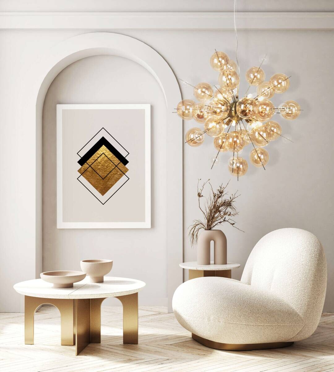 Näve Leuchten Pendelleuchte amber Glas Metall B/H/T/D: ca. 65x150x65x65 cm G9 10 Brennstellen