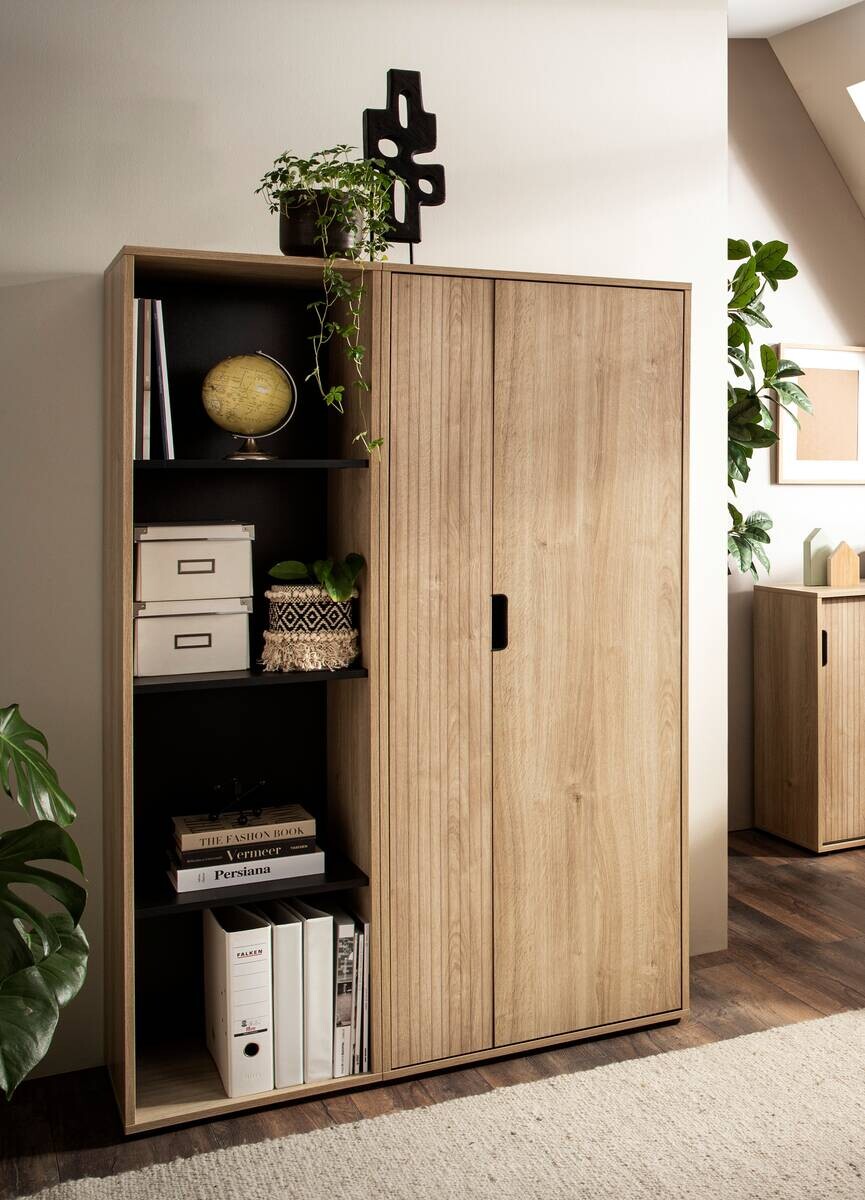 Hochschrank Emmik schwarz matt Eiche Eiche weiß Nachbildung B/H/T: ca. 44,8x163,6x41 cm