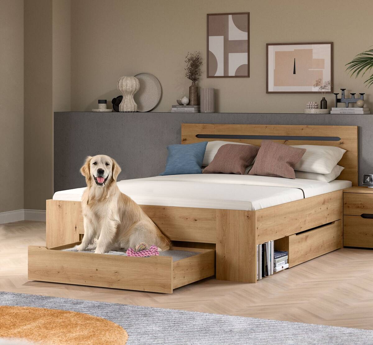 Bett CANU basaltgrau Artisan Nachbildung