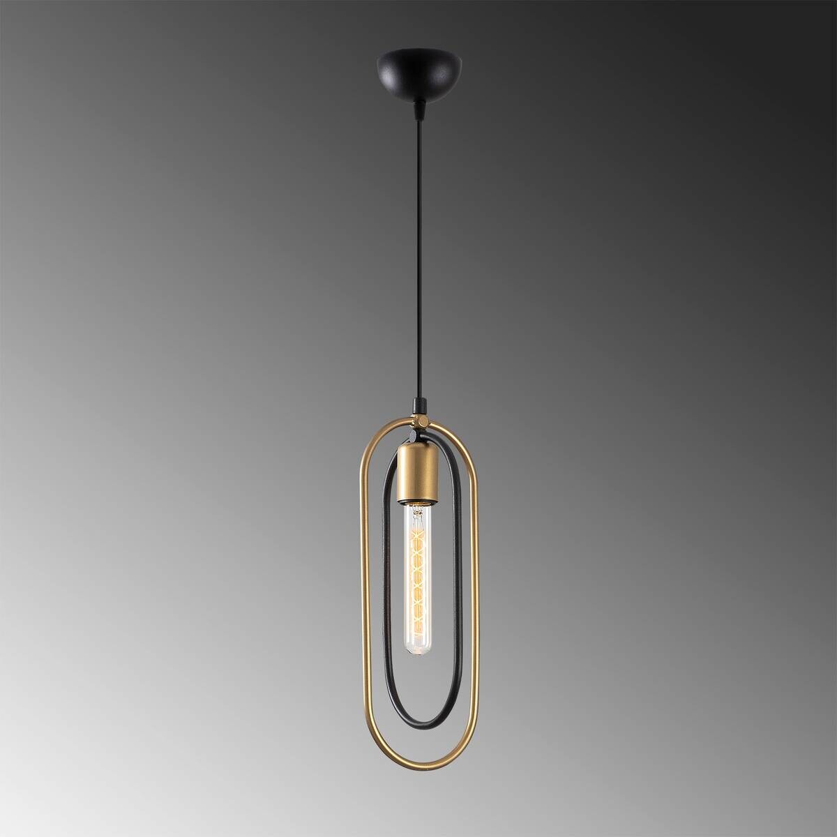 Opviq Pendelleuchte Cerco schwarz gold Metall B/H/L: ca. 14x132x32 cm E27 1 Brennstellen