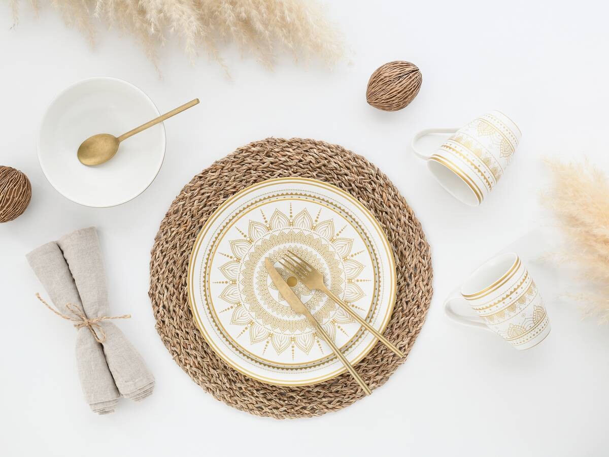 CreaTable Kombiservice MANDALA GOLD weiß Steinzeug 16 tlg.