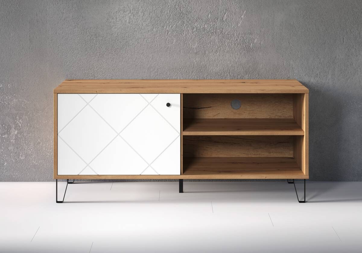 TV-Lowboard Touch weiß matt Eiche Artisan Nachbildung B/H/T: ca. 123x56x40 cm