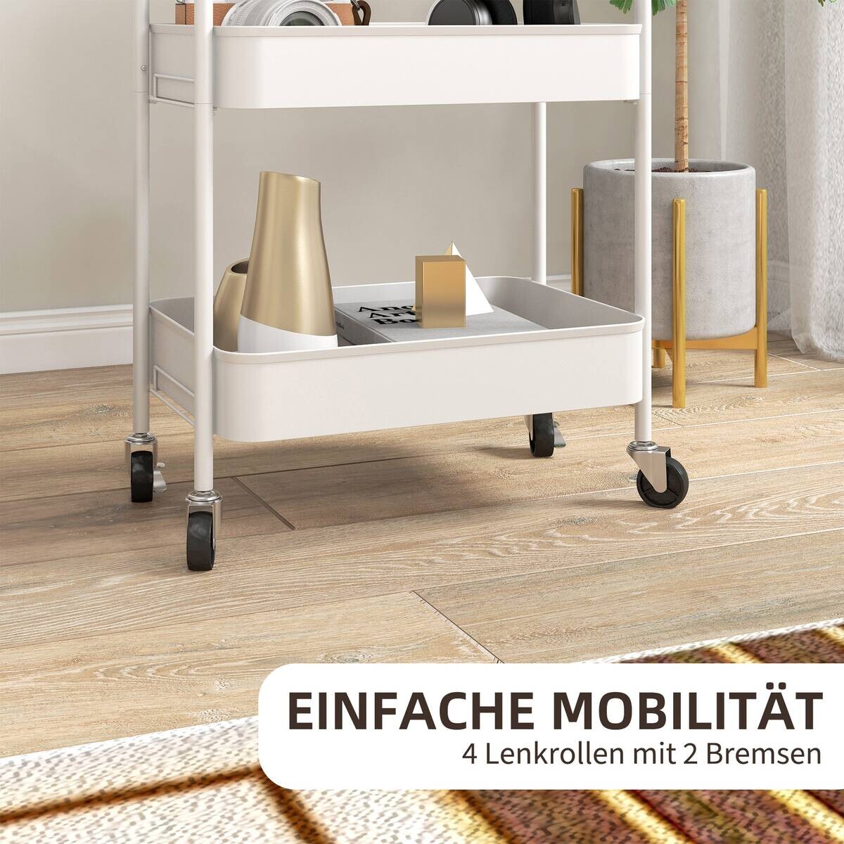 HOMCOM Küchenwagen weiß Polypropylen B/H/L: ca. 30,6x45x79 cm