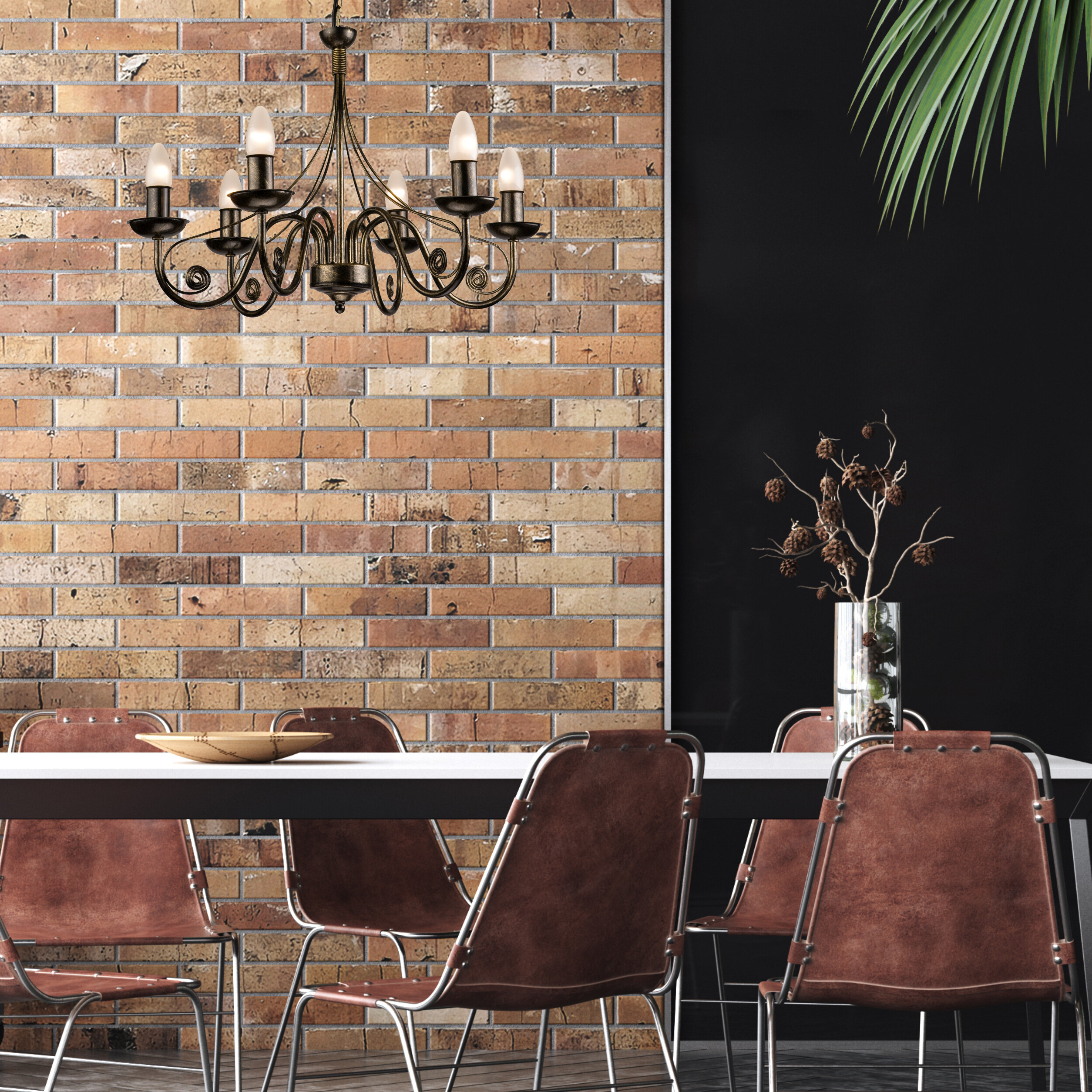 Lamkur Kronleuchter Donato schwarz Stahl B/H/L: ca. 57x72x57 cm E14 6 Brennstellen