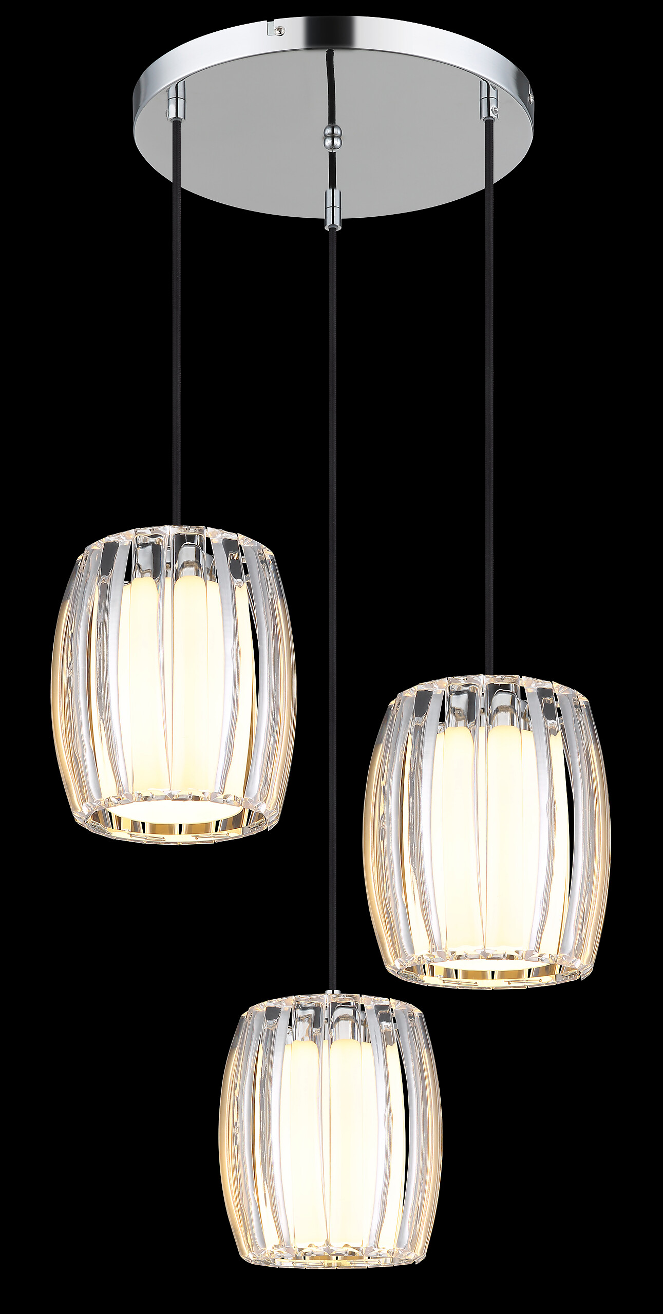 GLOBO Pendelleuchte Opal schwarz Chrom Metall Textil Glas H/D: ca. 120x40,5 cm E27 3 Brennstellen