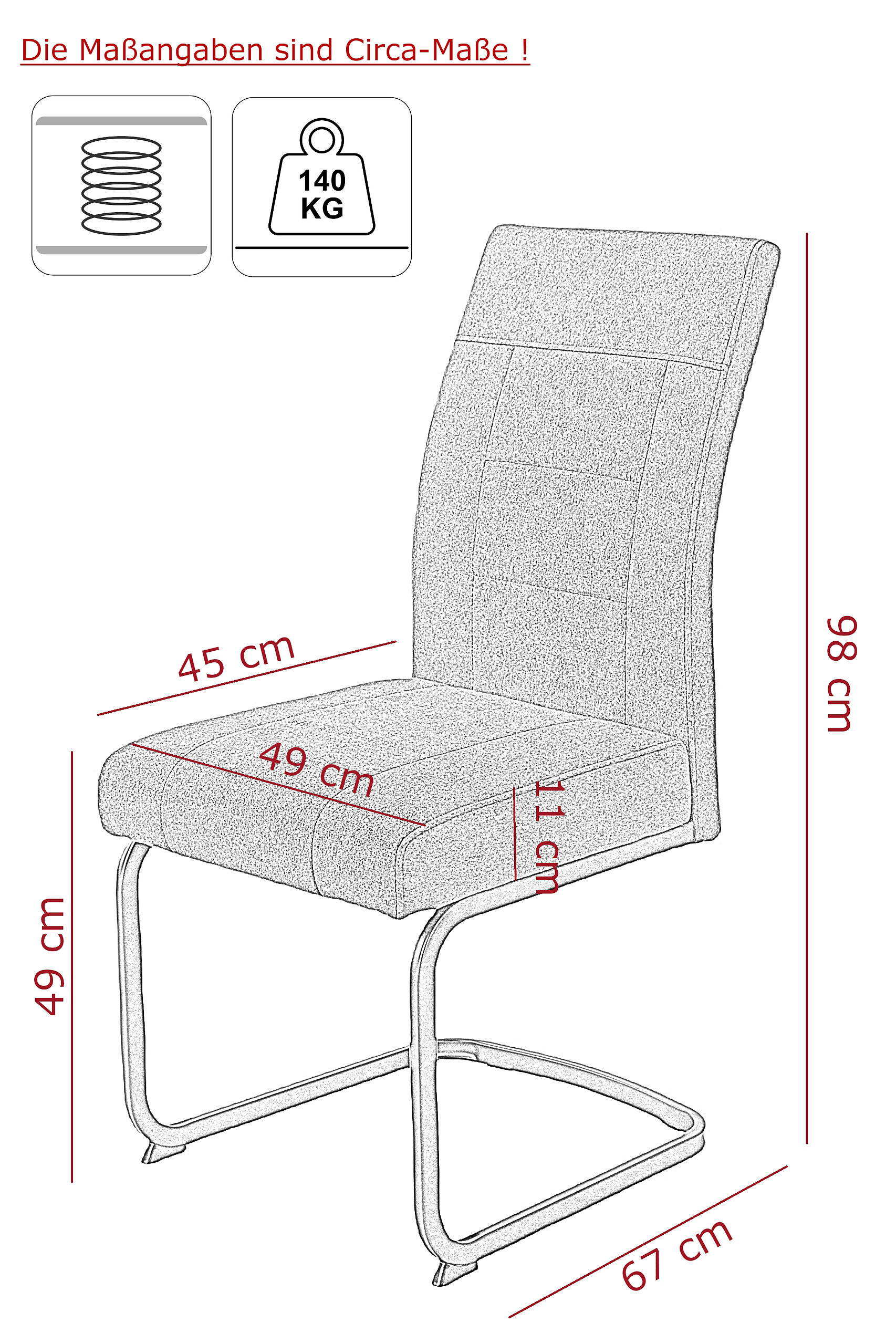 Schwingstuhl Brindisi, 4er-Set anthrazit Webstoff B/H/T: ca. 48x98,5x67 cm