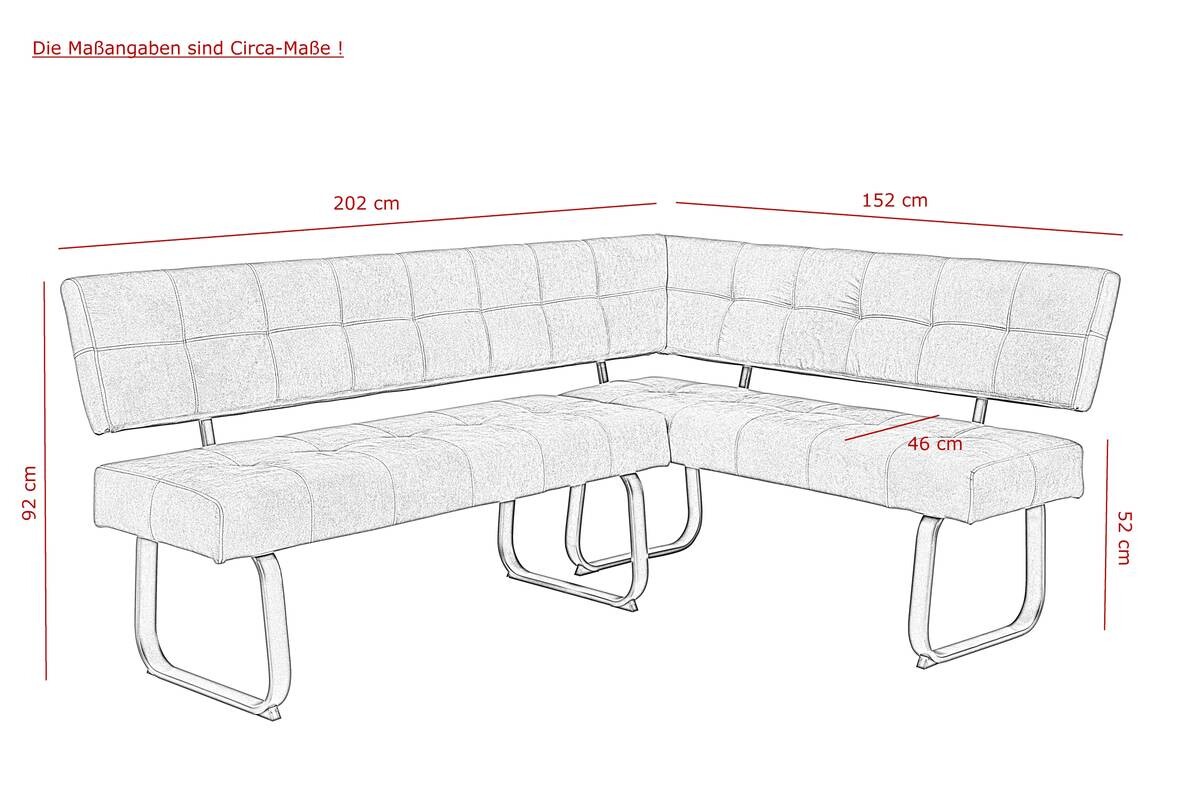 Eckbank LUISE LEB anthrazit Vintage Optik anthrazit B/H/T: ca. 202x92x152 cm