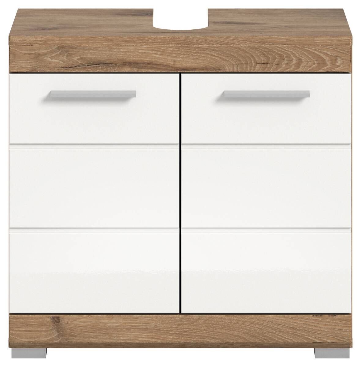 Waschbeckenunterschrank Wave Oak Nachbildung weiß Hochglanz B/H/T: ca. 60x56x34 cm