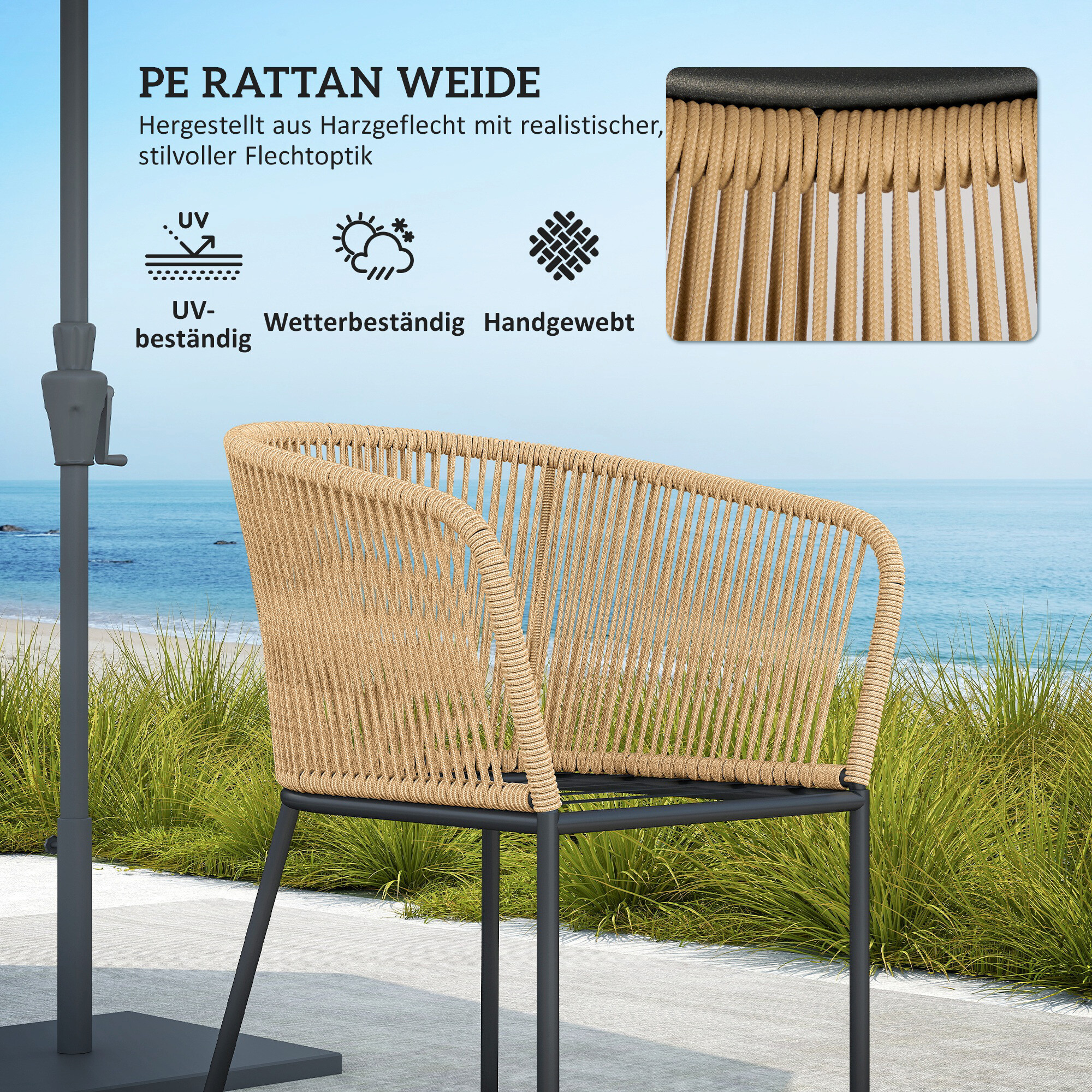 Outsunny Rattan Gartenmöbel-Set khaki Polyethylen B/H/L: ca. 80x74x140 cm