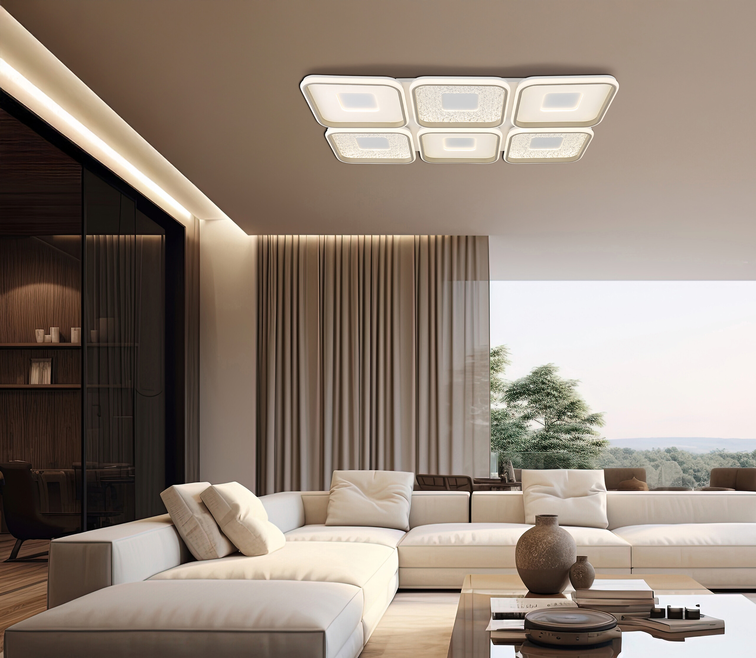 GLOBO LED-Deckenleuchte Opal sand weiß Kunststoff Metall B/H/L: ca. 67x7,8x100,1 cm 1 Brennstellen