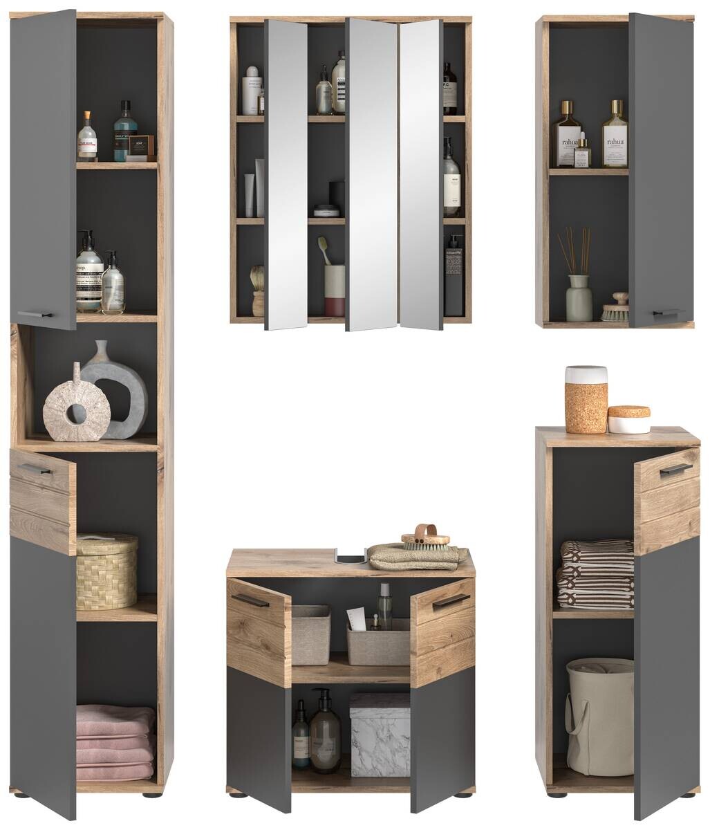 Badezimmer-Set MASON Nox Oak Nachbildung edles Basaltgrau Nachbildung B/H/T: ca. 164x190x34 cm