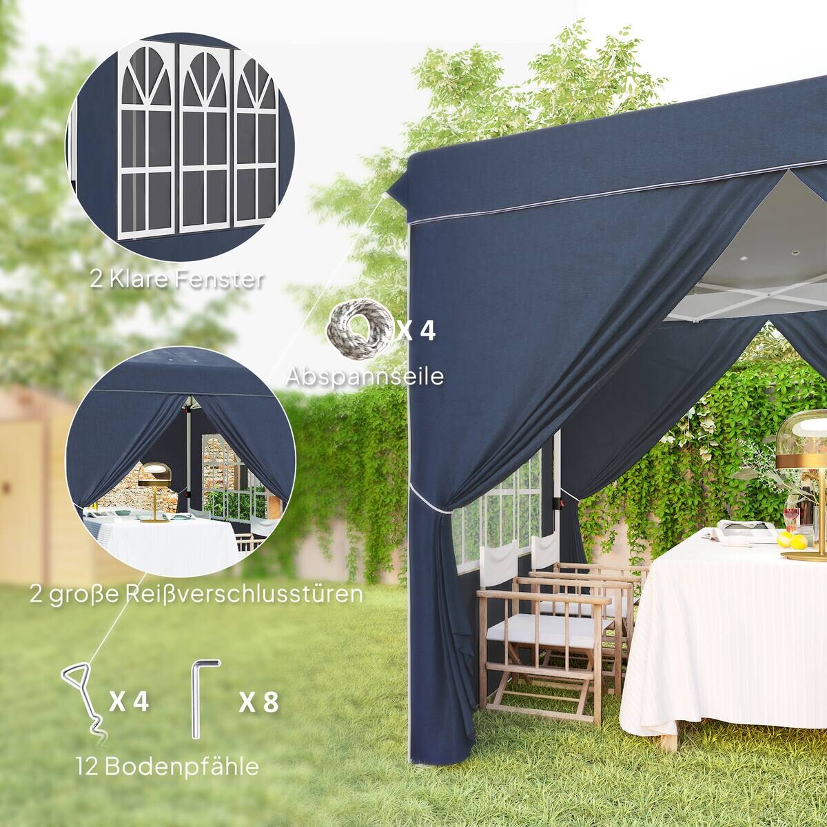 Outsunny Pavillon blau Polyester B/H/L: ca. 248x270x248 cm