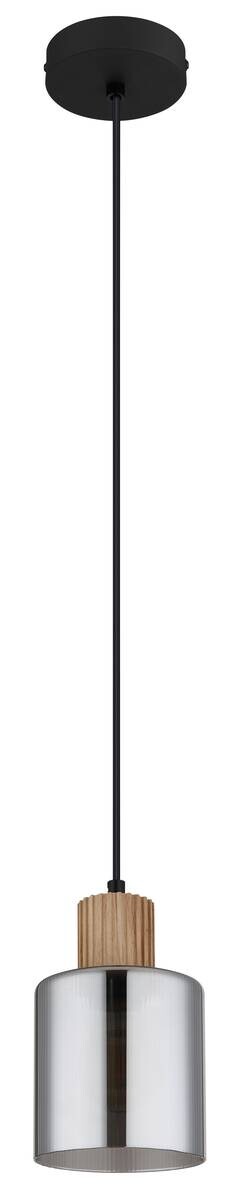 GLOBO Pendelleuchte schwarz Rauch dunkelbraun Glas Metall Holz H/D: ca. 120x12 cm E27 1 Brennstellen