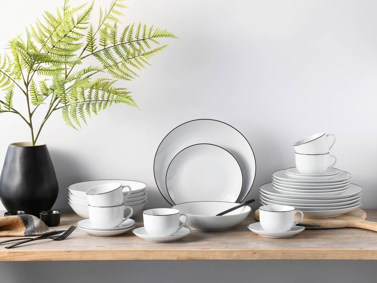 CreaTable Kombiservice Luna Black Line weiß Steinzeug 30 tlg.