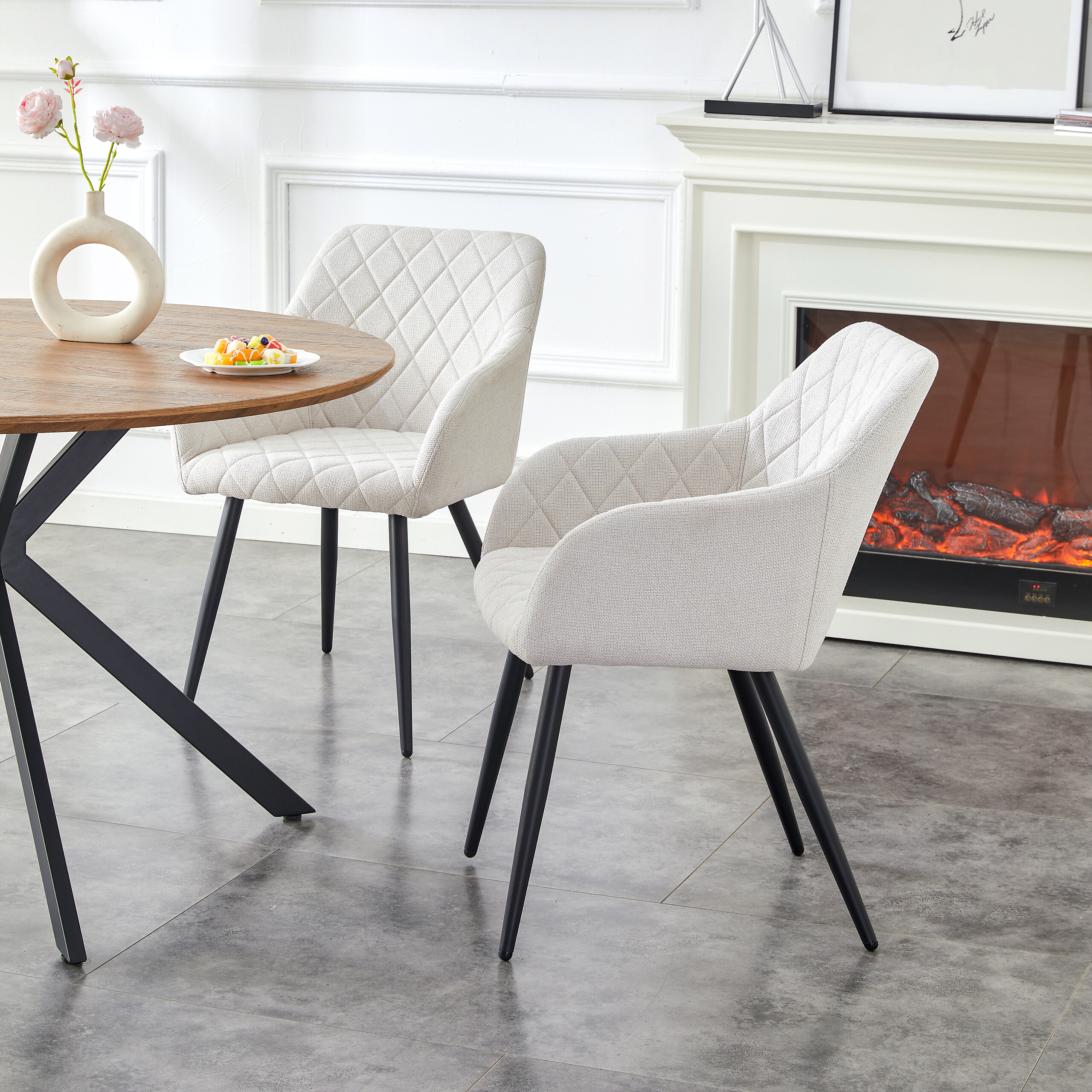 Stuhl LEA, 2er Set creme Webstoff B/H/T: ca. 56x83x60 cm