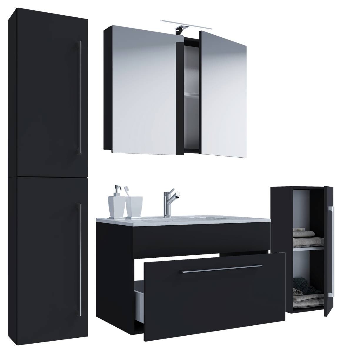 Waschplatz 5tlg-Badinos schwarz B/H/T: ca. 60x50x46 cm