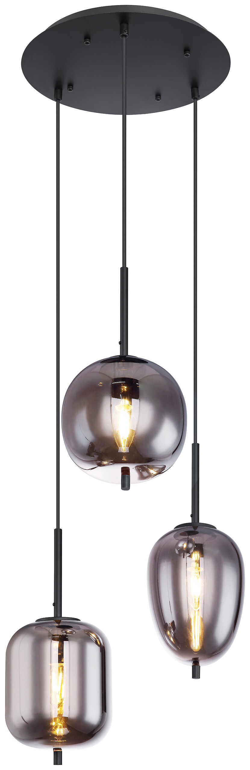 GLOBO Pendelleuchte Blacky schwarz Metall Rauchglas H/D: ca. 120x46 cm E14 3 Brennstellen