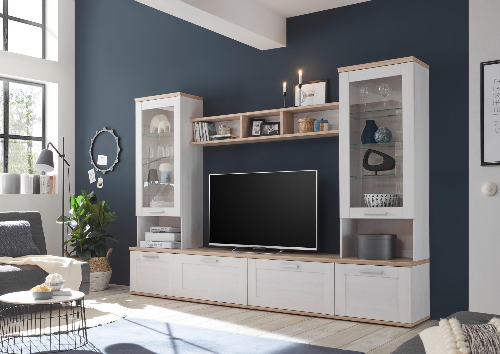 Wohnwand Romance Sibiu Lärche Nachbildung Eiche San-Remo Nachbildung B/H/T: ca. 277x191x43 cm