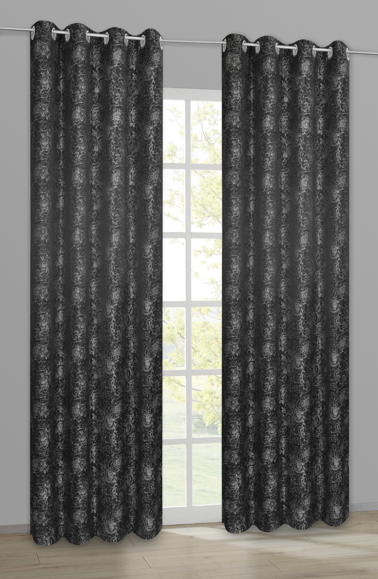 POCOline Ösenvorhang Roses schwarz B/H: ca. 140x245 cm