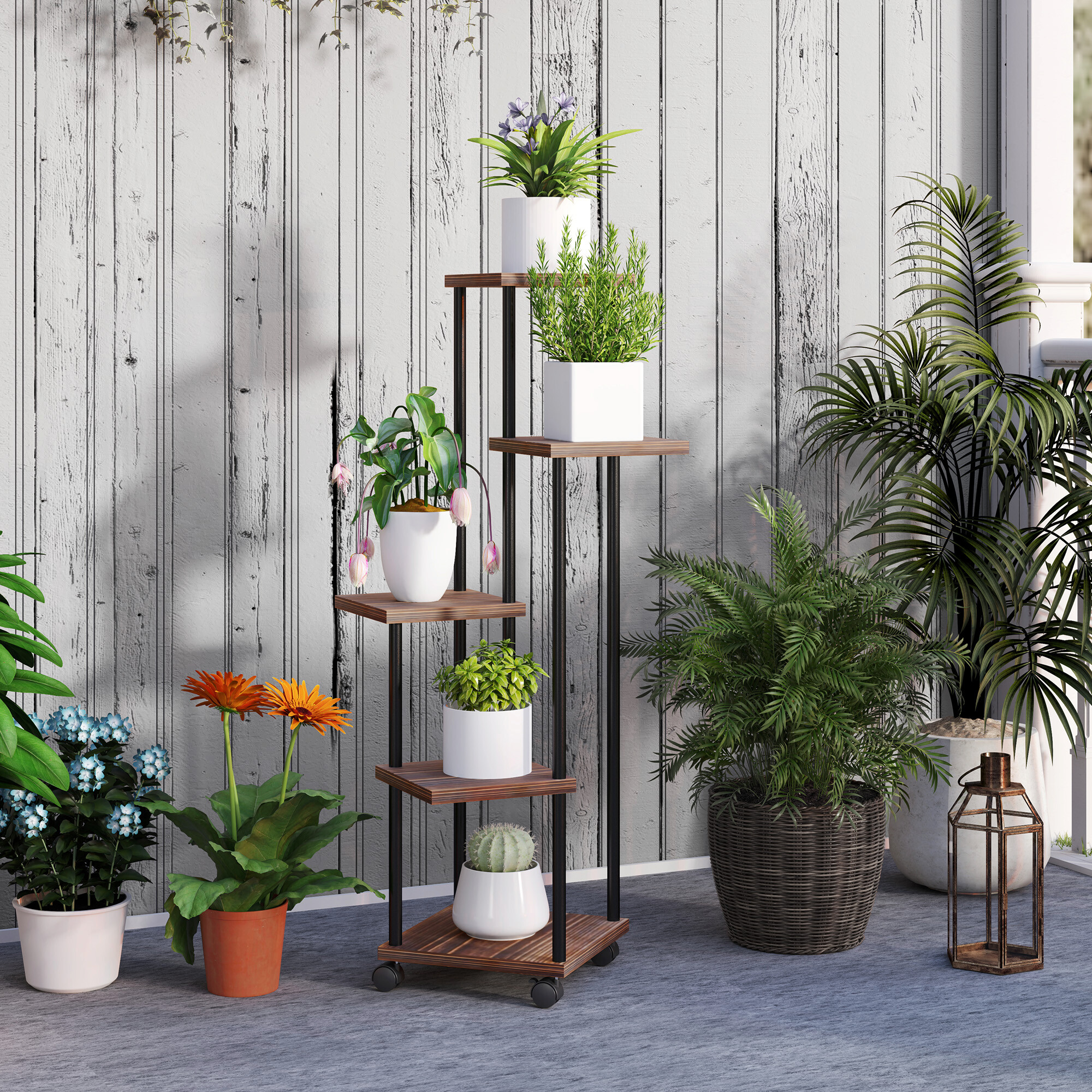 Outsunny Pflanzenständer braun Holz B/H/L: ca. 59x110x59 cm