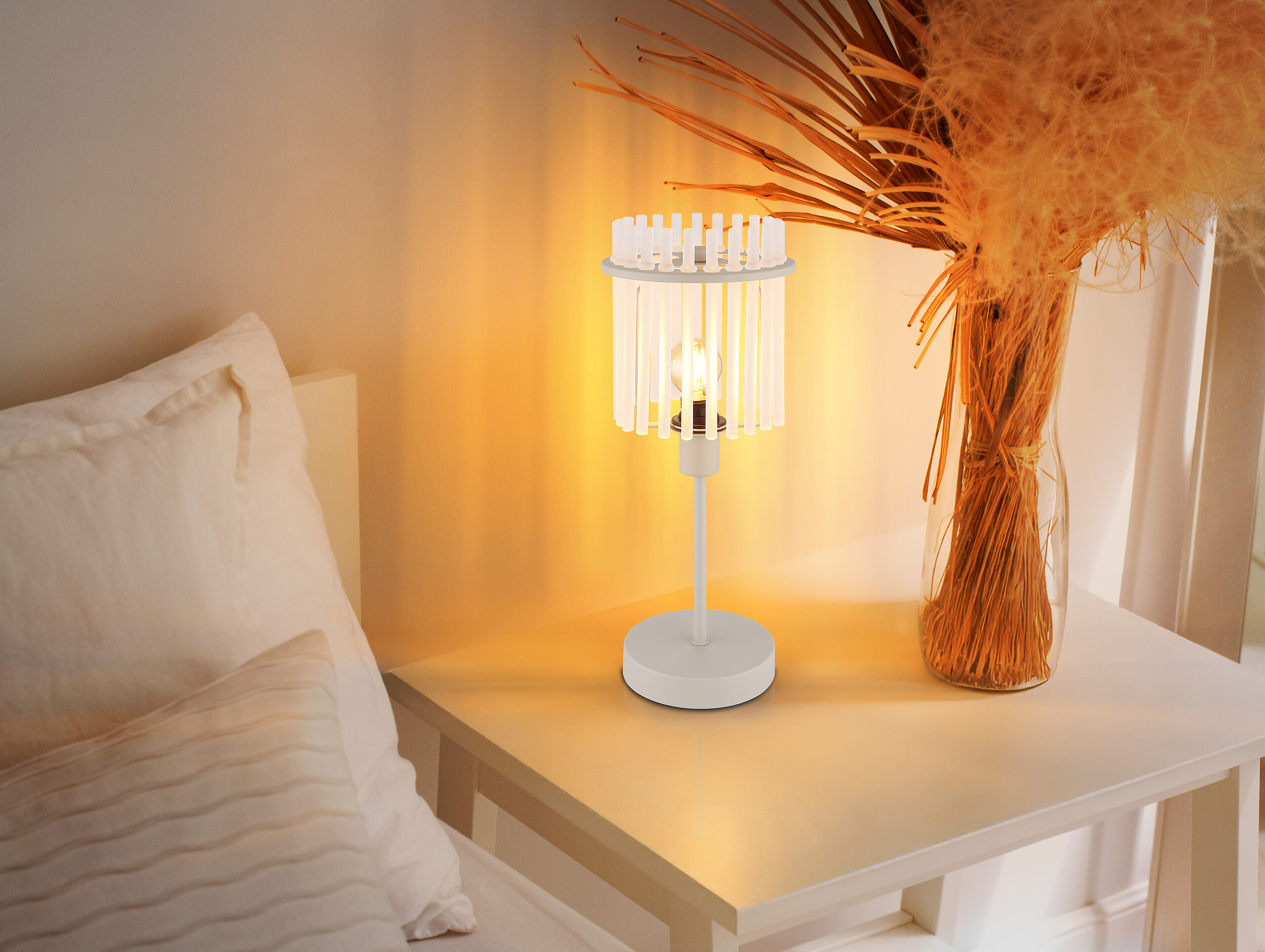 GLOBO Tischleuchte sand Metall Glas H/D: ca. 37,5x15 cm E14 1 Brennstellen