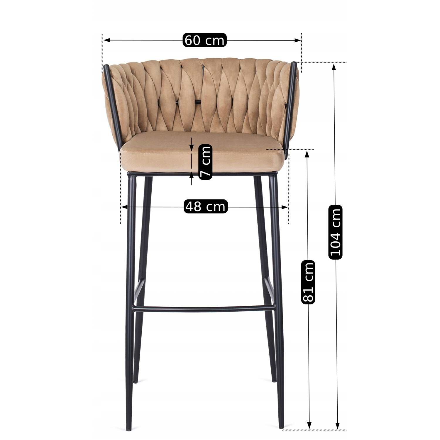 Barhocker FLORES beige Velourstoff B/H/T: ca. 60x104,5x56 cm