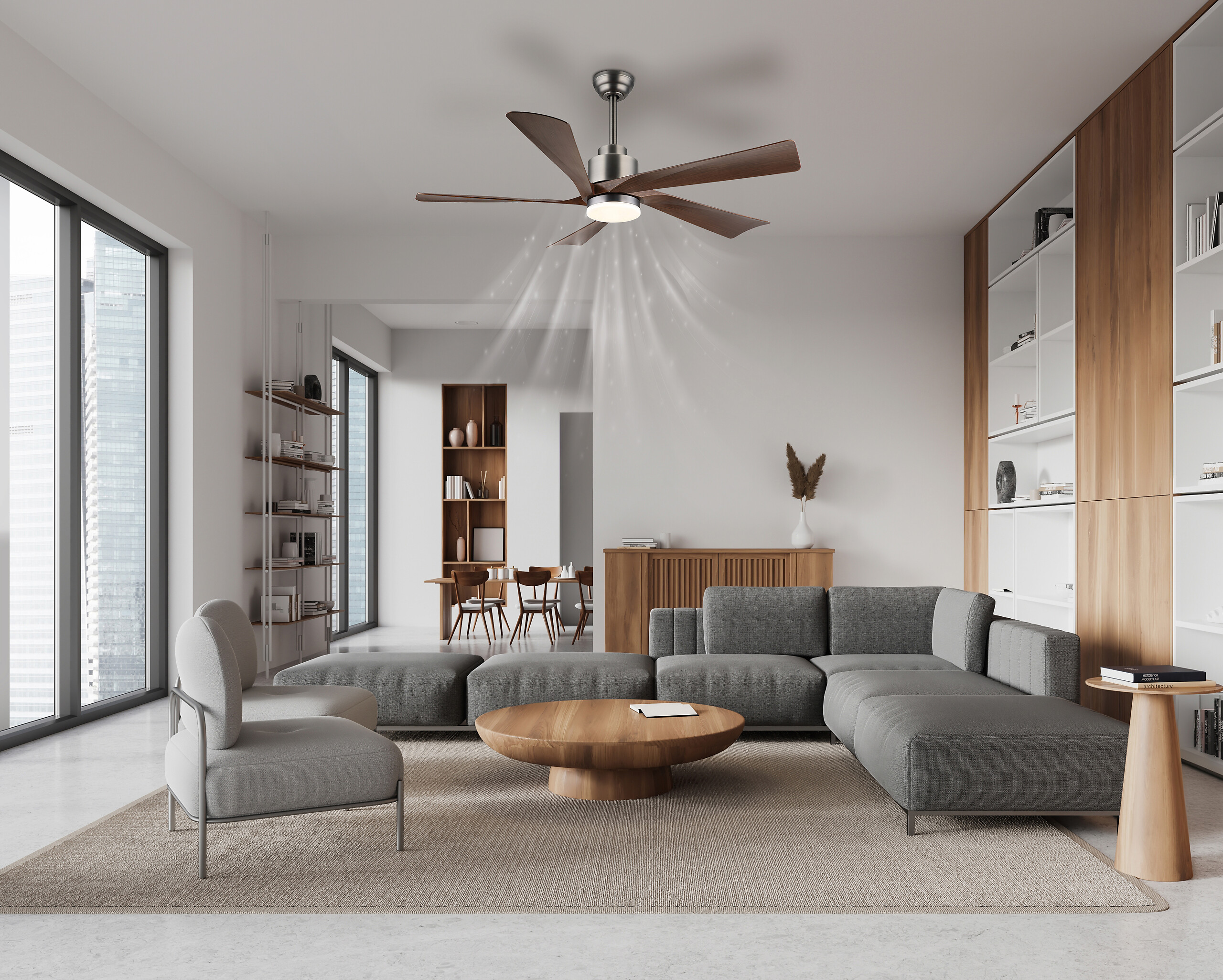 GLOBO LED-Deckenventilator Opal dunkelbraun grau Kunststoff Metall H/D: ca. 48x132 cm 1 Brennstellen