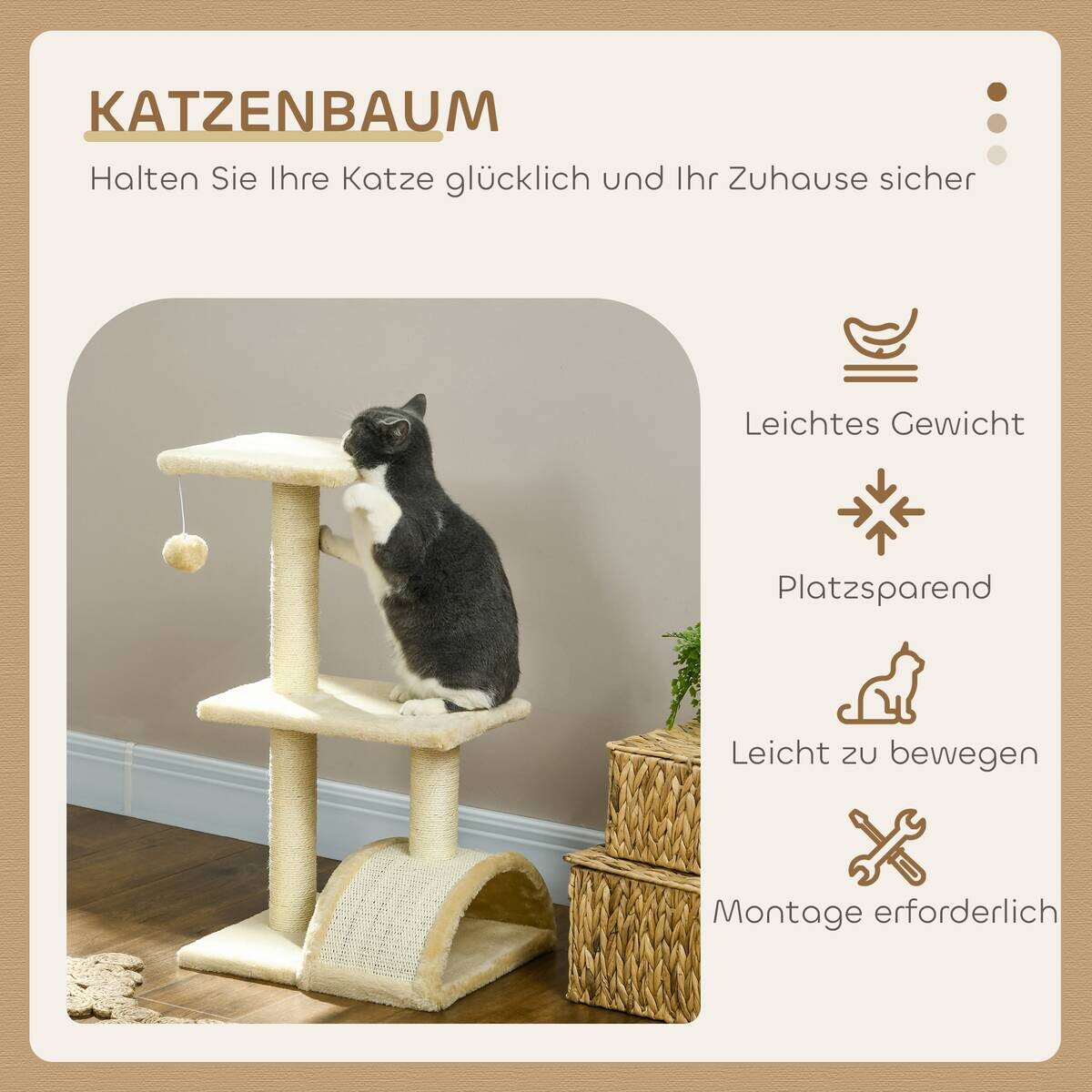 PawHut Kratzbaum cremeweiß Polyester B/H/L: ca. 35x72x40 cm