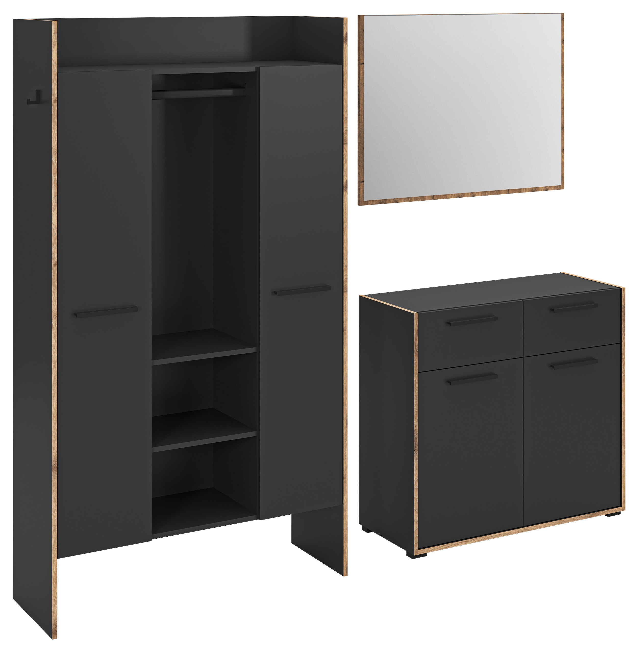 Garderobe Bueno Basalt Nox Oak Nachbildung B/H/T: ca. 215x189x37 cm